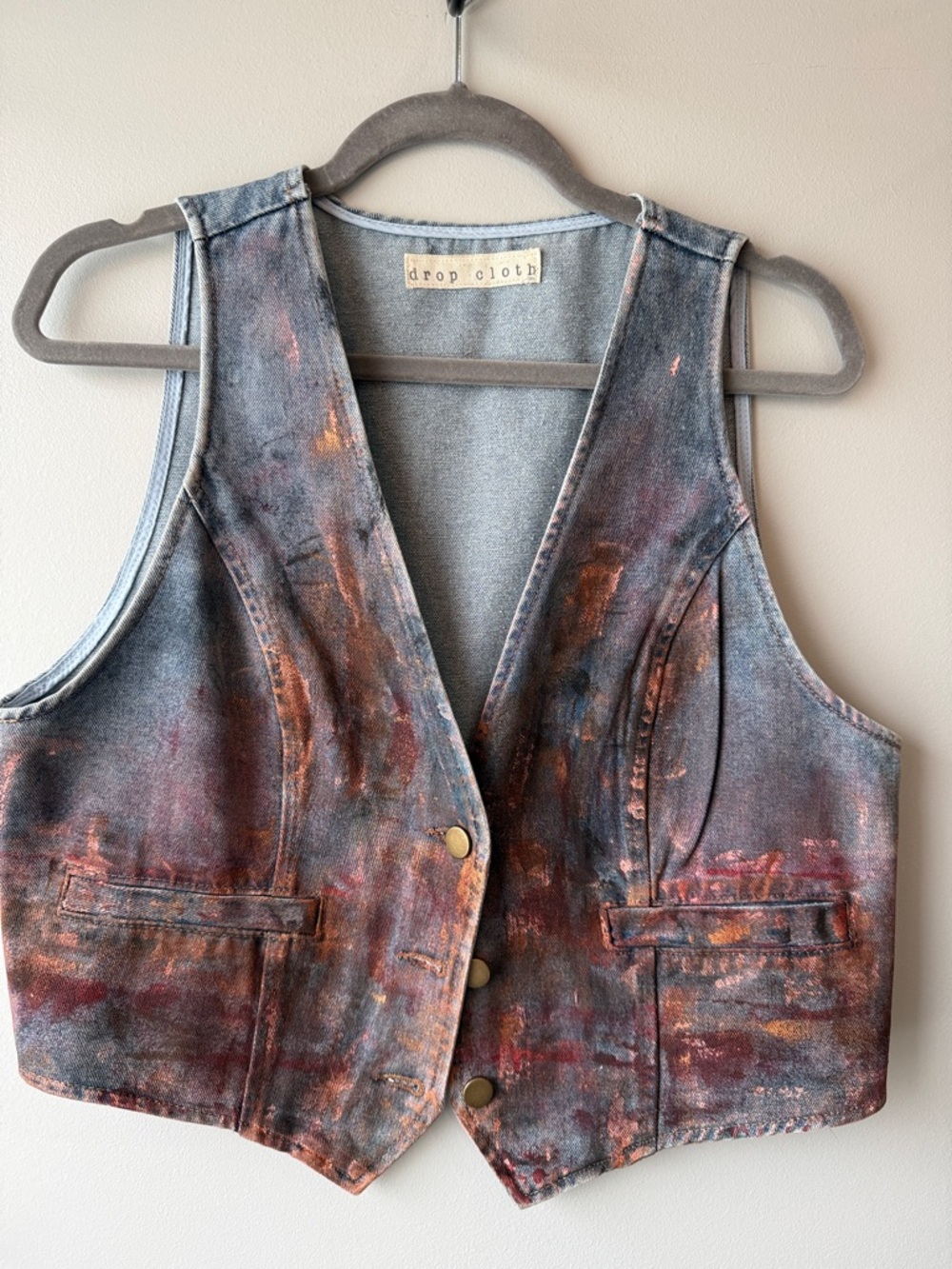 Drop Cloth Painted Denim Vest - Multicolor oversized s-l magnolia pearl 80’s - Picture 1 of 4